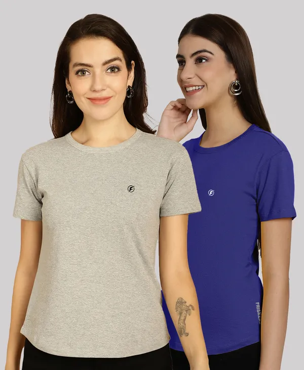 Pack_of_2_Grey_&_Blue_Cotton_Round_Neck_T-Shirt_For_Women