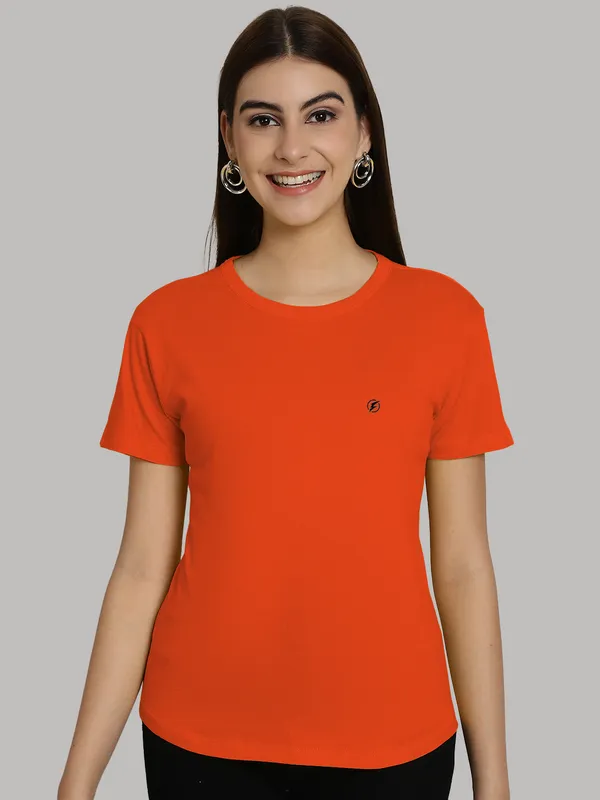 Pack_of_2_Grey_&_Orange_Cotton_Round_Neck_T-Shirt_For_Women