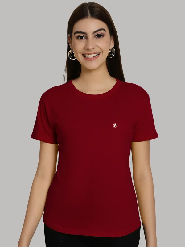 Pack_of_2_Grey_&_Maroon_Cotton_Round_Neck_T-Shirt_For_Women