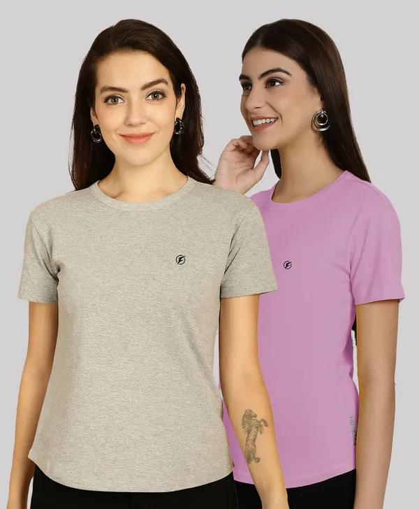 Pack_of_2_Grey_&_Purple_Cotton_Round_Neck_T-Shirt_For_Women