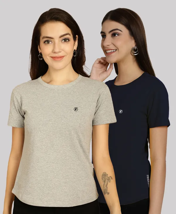 Pack_of_2_Grey_&_Navy_Blue_Cotton_Round_Neck_T-Shirt_For_Women