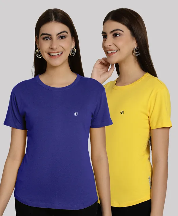 Pack_of_2_Blue_&_Yellow_Cotton_Round_Neck_T-Shirt_For_Women