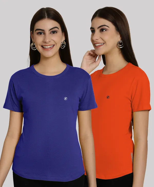 Pack_of_2_Blue_&_Orange_Cotton_Round_Neck_T-Shirt_For_Women