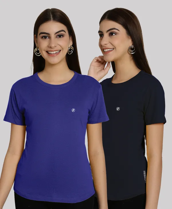 Pack_of_2_Blue_&_Navy_Blue_Cotton_Round_Neck_T-Shirt_For_Women