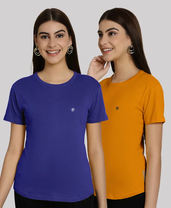 Pack_of_2_Blue_&_Mustard_Cotton_Round_Neck_T-Shirt_For_Women