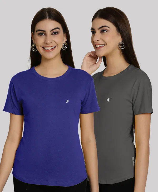 Pack_of_2_Blue_&_Grey_Cotton_Round_Neck_T-Shirt_For_Women