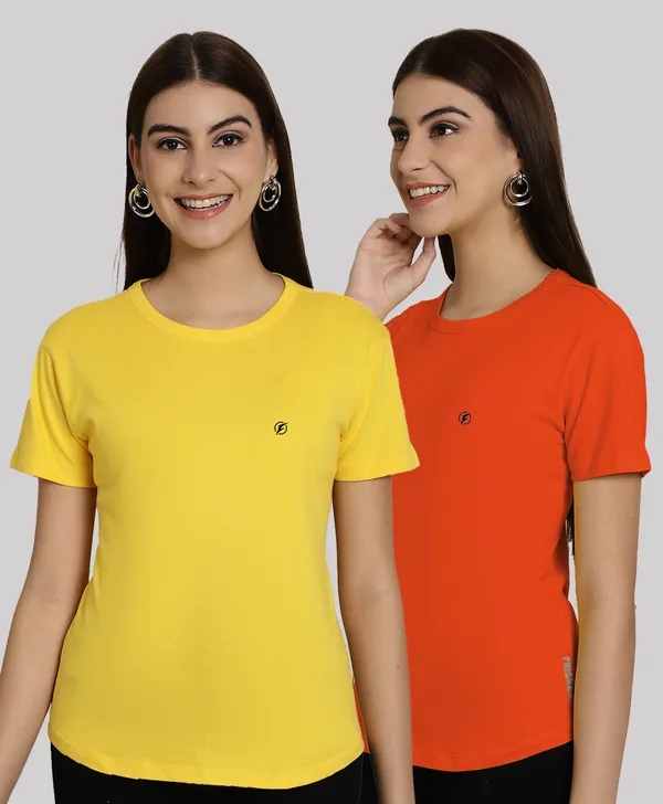 Pack_of_2_Yellow_&_Orange_Cotton_Round_Neck_T-Shirt_For_Women