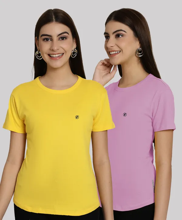 Pack_of_2_Yellow_&_Purple_Cotton_Round_Neck_T-Shirt_For_Women