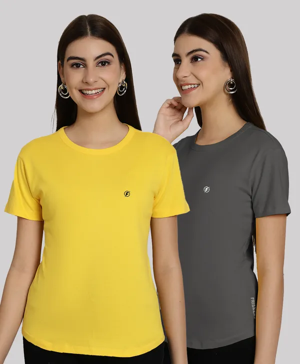 Pack_of_2_Yellow_&_Grey_Cotton_Round_Neck_T-Shirt_For_Women