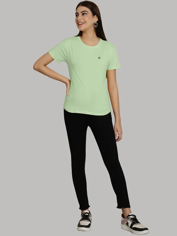 Pack_of_2_Orange_&_Sea_Green_Cotton_Round_Neck_T-Shirt_For_Women