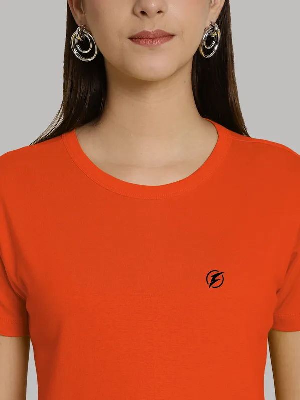 Pack_of_2_Orange_&_Sea_Green_Cotton_Round_Neck_T-Shirt_For_Women