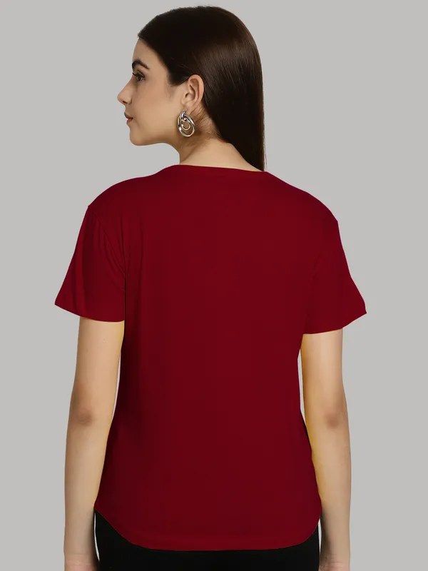 Pack_of_2_Maroon_&_Coral_Cotton_Round_Neck_T-Shirt_For_Women