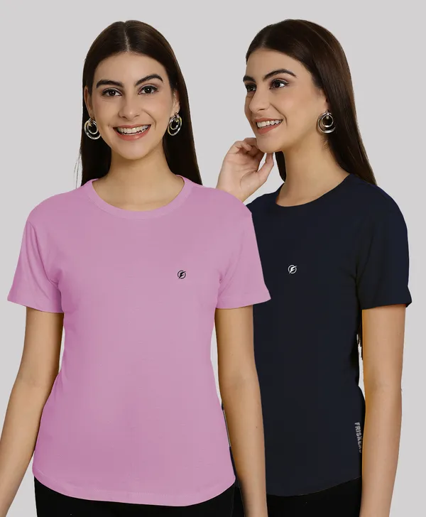 Pack_of_2_Purple_&_Navy_Blue_Cotton_Round_Neck_T-Shirt_For_Women