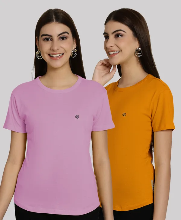 Pack_of_2_Purple_&_Mustard_Cotton_Round_Neck_T-Shirt_For_Women