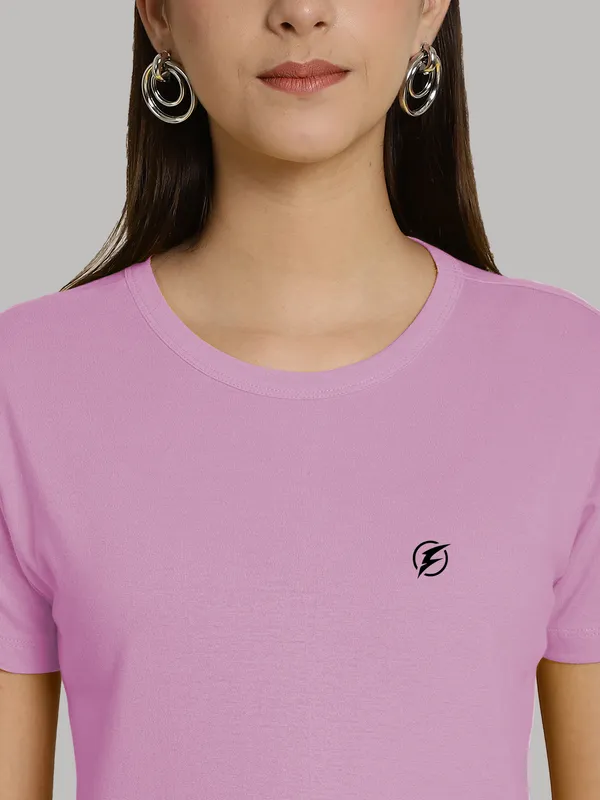 Pack_of_2_Purple_&_Solid_Grey_Cotton_Round_Neck_T-Shirt_For_Women