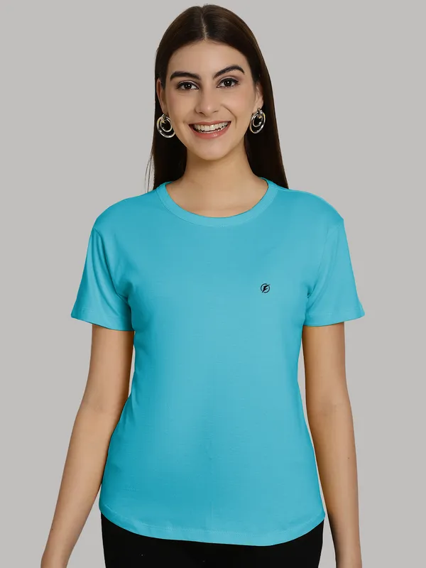 Pack_of_2_Turquoise_Blue_&_Mustard_Cotton_Round_Neck_T-Shirt_For_Women