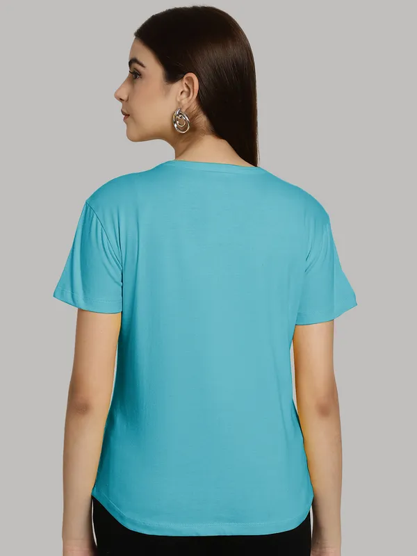 Pack_of_2_Turquoise_Blue_&_Mustard_Cotton_Round_Neck_T-Shirt_For_Women