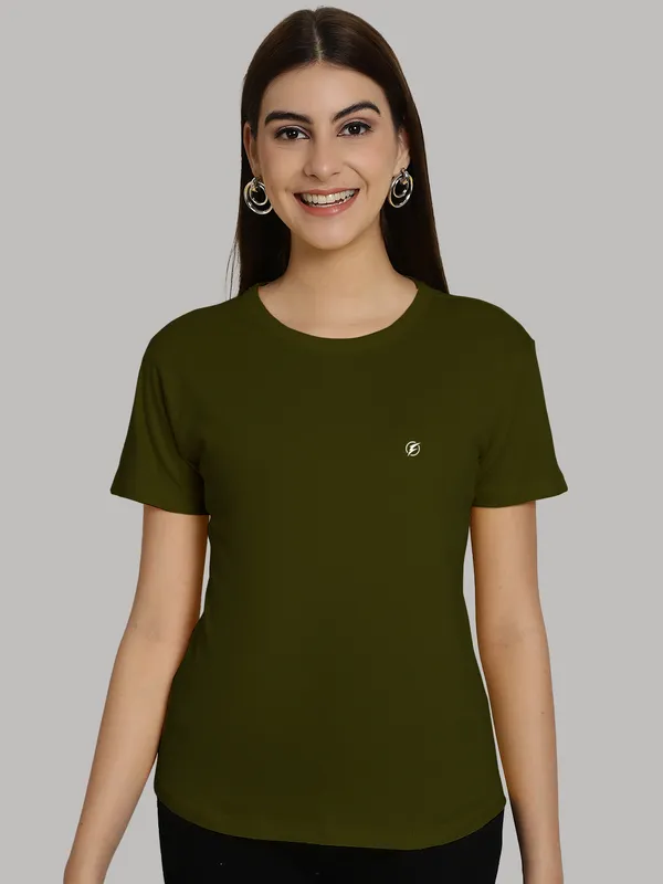 Pack_of_2_Turquoise_Blue_&_Olive_Green_Cotton_Round_Neck_T-Shirt_For_Women