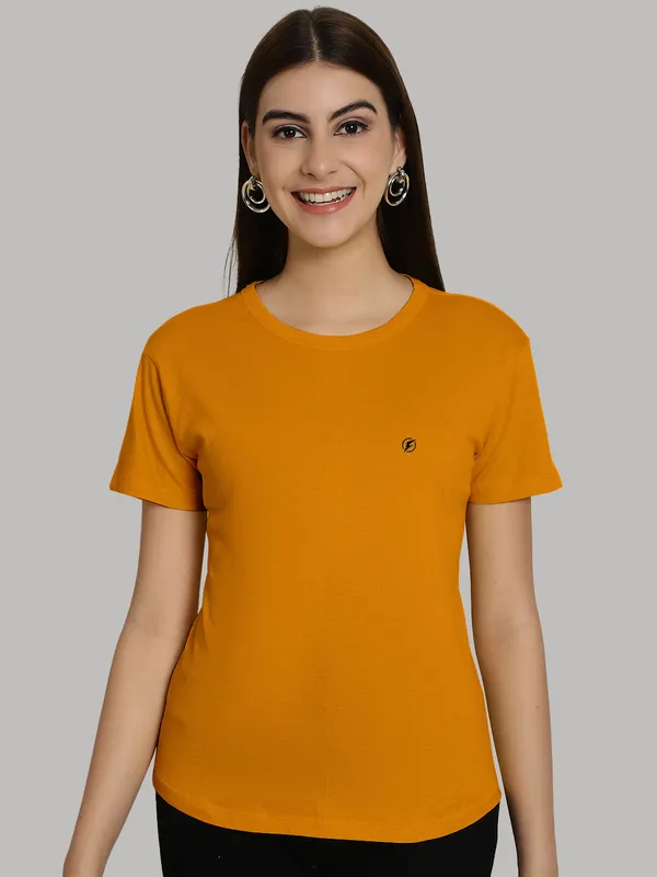 Pack_of_2_Mustard_&_Sea_Green_Cotton_Round_Neck_T-Shirt_For_Women