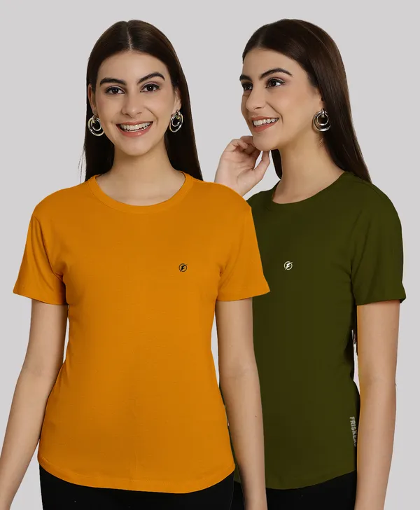 Pack_of_2_Mustard_&_Olive_Green_Cotton_Round_Neck_T-Shirt_For_Women