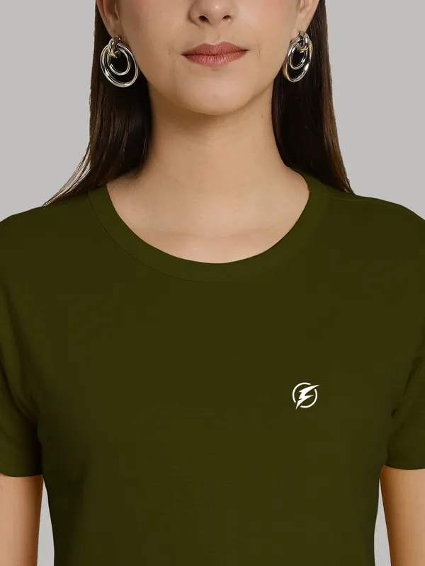 Pack_of_2_Olive_Green_&_Grey_Cotton_Round_Neck_T-Shirt_For_Women