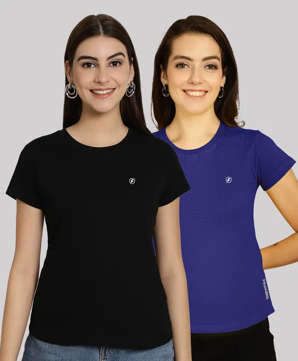 Pack_of_2_Black_&_Blue_Cotton_Round_Neck_T-Shirt_For_Women