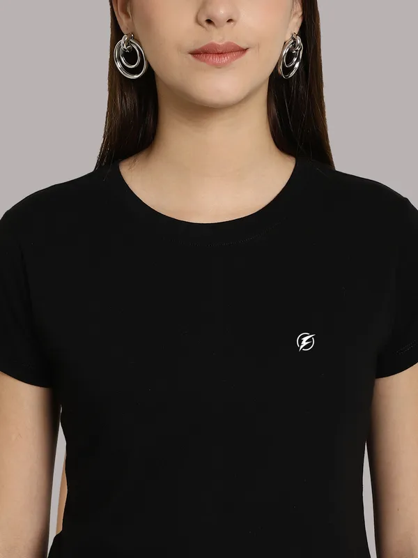 Pack_of_2_Black_&_Turquoise_Blue_Cotton_Round_Neck_T-Shirt_For_Women
