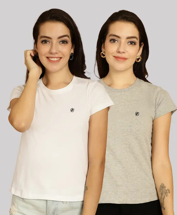 Pack_of_2_White_&_Grey_Cotton_Round_Neck_T-Shirt_For_Women
