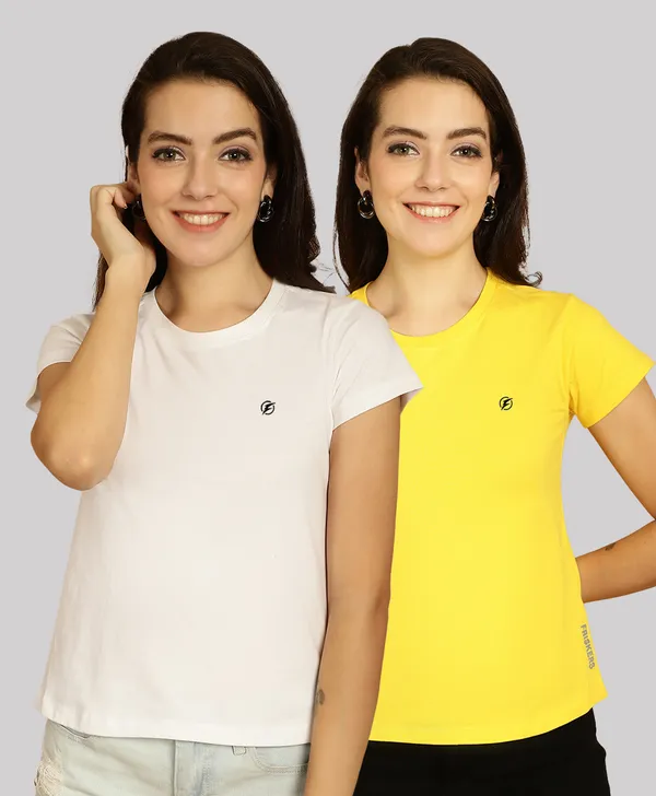 Pack_of_2_White_&_Yellow_Cotton_Round_Neck_T-Shirt_For_Women