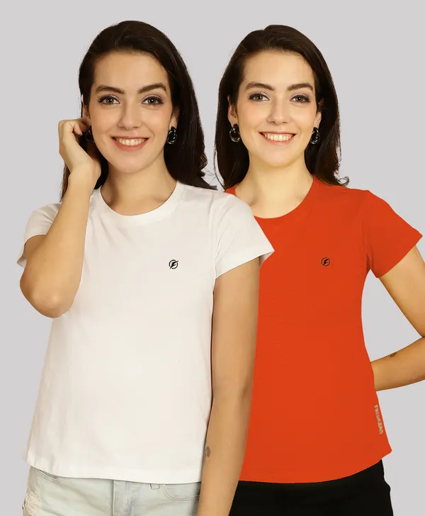 Pack_of_2_White_&_Orange_Cotton_Round_Neck_T-Shirt_For_Women