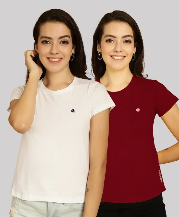 Pack_of_2_White_&_Maroon_Cotton_Round_Neck_T-Shirt_For_Women
