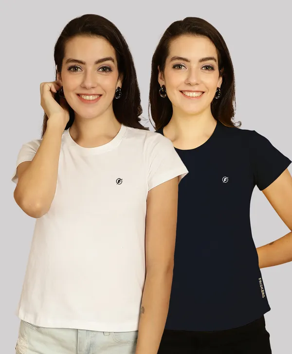 Pack_of_2_White_&_Navy_Blue_Cotton_Round_Neck_T-Shirt_For_Women