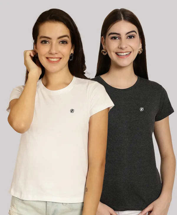 Pack_of_2_White_&_Grey_Cotton_Round_Neck_T-Shirt_For_Women