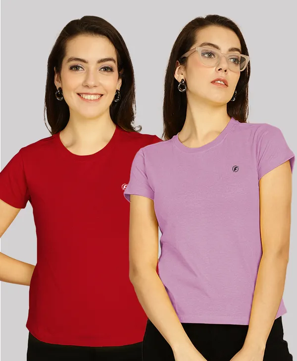Pack_of_2_Red_&_Purple_Cotton_Round_Neck_T-Shirt_For_Women
