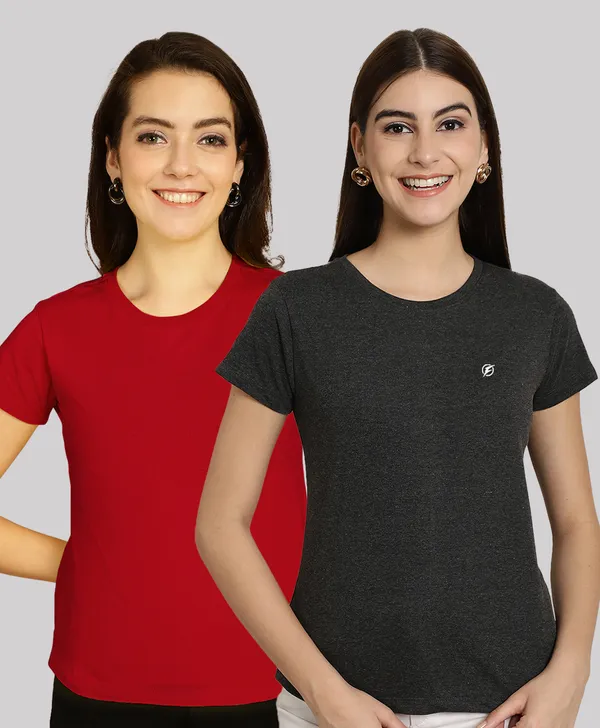 Pack_of_2_Red_&_Grey_Cotton_Round_Neck_T-Shirt_For_Women