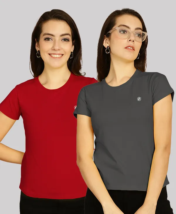 Pack_of_2_Red_&_Grey_Cotton_Round_Neck_T-Shirt_For_Women