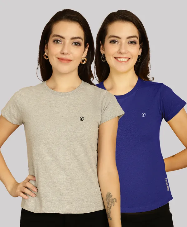 Pack_of_2_Grey_&_Blue_Cotton_Round_Neck_T-Shirt_For_Women
