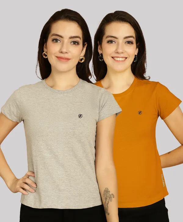 Pack_of_2_Grey_&_Mustard_Cotton_Round_Neck_T-Shirt_For_Women