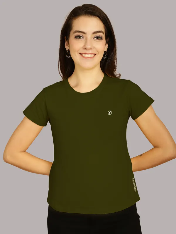 Pack_of_2_Grey_&_Olive_Green_Cotton_Round_Neck_T-Shirt_For_Women