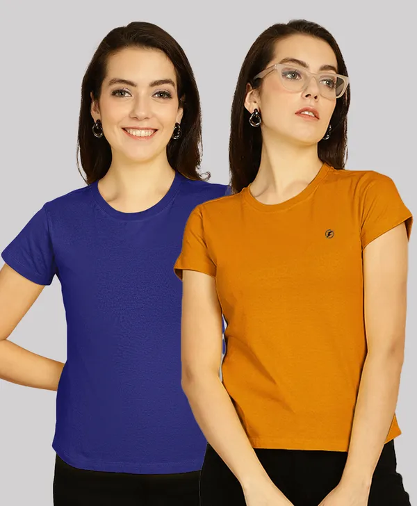 Pack_of_2_Blue_&_Mustard_Cotton_Round_Neck_T-Shirt_For_Women
