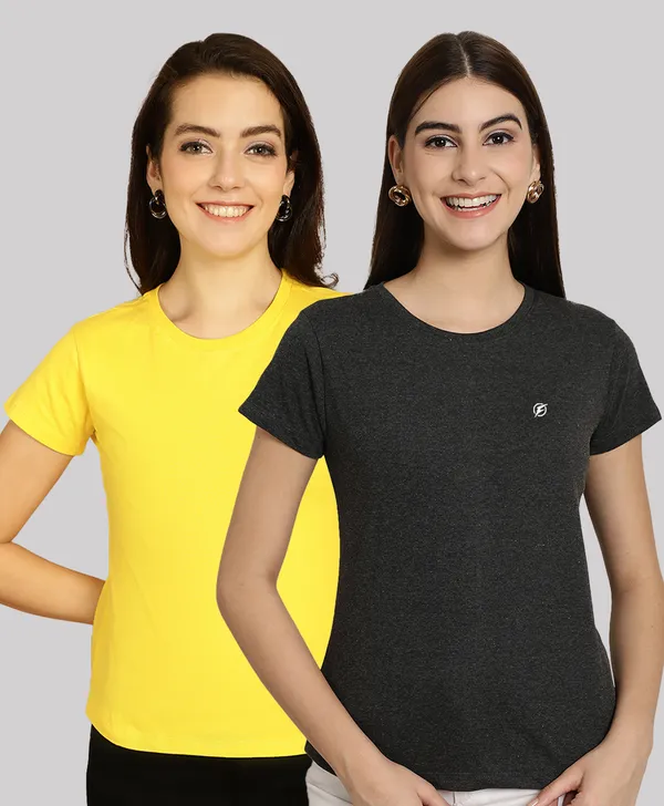 Pack_of_2_Yellow_&_Grey_Cotton_Round_Neck_T-Shirt_For_Women