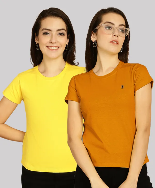 Pack_of_2_Yellow_&_Mustard_Cotton_Round_Neck_T-Shirt_For_Women