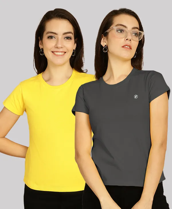 Pack_of_2_Yellow_&_Grey_Cotton_Round_Neck_T-Shirt_For_Women