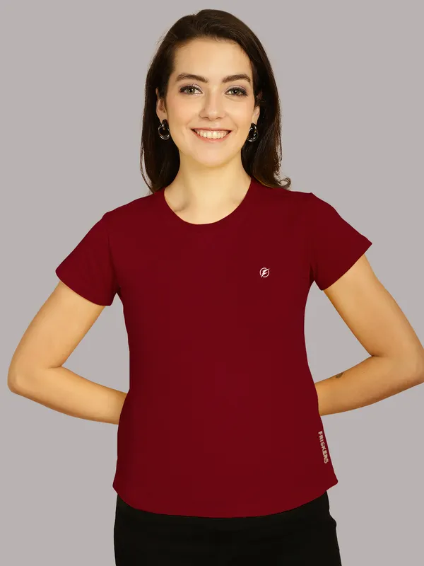 Pack_of_2_Maroon_&_Grey_Cotton_Round_Neck_T-Shirt_For_Women