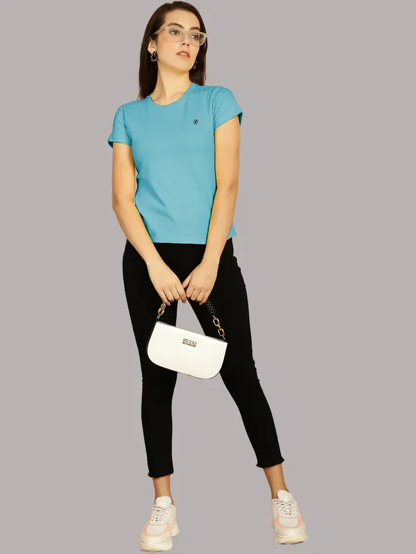 Pack_of_2_Purple_&_Turquoise_Blue_Cotton_Round_Neck_T-Shirt_For_Women