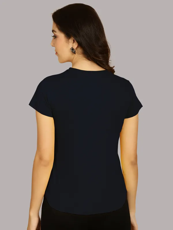 Pack_of_2_Navy_Blue_&_Mustard_Cotton_Round_Neck_T-Shirt_For_Women