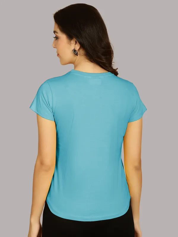 Pack_of_2_Turquoise_Blue_&_Mustard_Cotton_Round_Neck_T-Shirt_For_Women