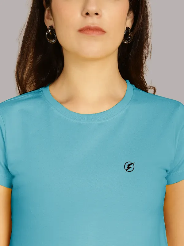 Pack_of_2_Turquoise_Blue_&_Olive_Green_Cotton_Round_Neck_T-Shirt_For_Women