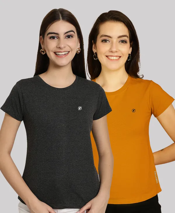 Pack_of_2_Grey_&_Mustard_Cotton_Round_Neck_T-Shirt_For_Women