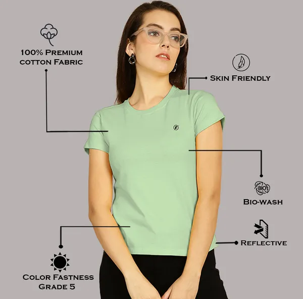 Pack_of_2_Grey_&_Sea_Green_Cotton_Round_Neck_T-Shirt_For_Women